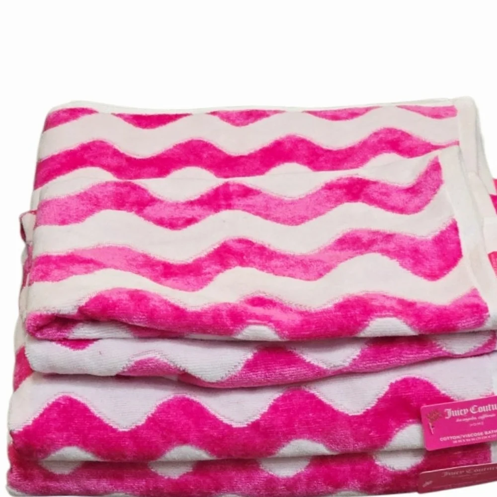 Juicy Couture Home Pink Wavy Stripe Oversized Plush Bath & Hand Towels